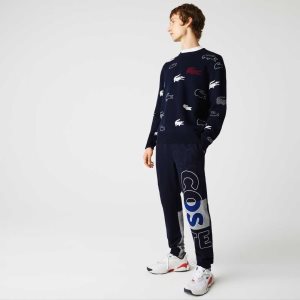 Lacoste Heritage Destructured Branding Pamuklu Fleece Jogging Lacivert Mavi | UE5308712