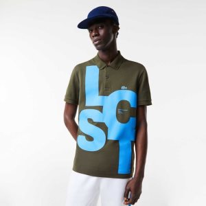 Lacoste Regular Fit Contrast Lettering Petit Pique Haki Yeşil | OJ5269418