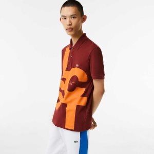 Lacoste Regular Fit Contrast Lettering Petit Pique Bordo | QB4657319
