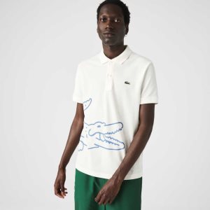 Lacoste Regular Fit Crocodile Print Pamuklu Pique Beyaz | KZ2543798
