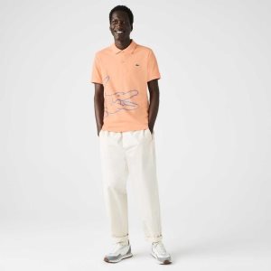 Lacoste Regular Fit Crocodile Print Pamuklu Pique Açık Turuncu | RP3458290