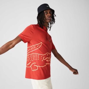 Lacoste Regular Fit Crocodile Print Pamuklu Pique Kırmızı | TR5913247