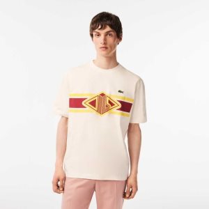 Lacoste Round Neck Loose Fit Printed Beyaz | FY2851907
