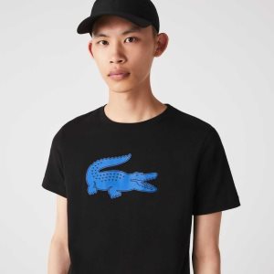 Lacoste SPORT 3D Print Crocodile Nefes Alabilir Jersey Siyah Mavi | EH6249385