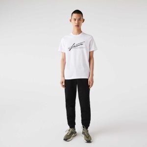 Lacoste Signature And Crocodile Print Crew Neck Pamuklu Beyaz | JS0971265