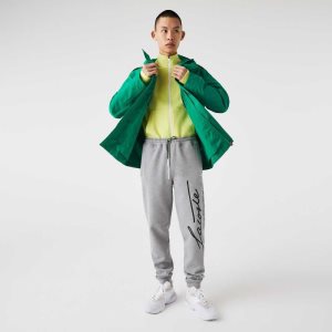 Lacoste Signature And Crocodile Print Pamuklu Fleece Jogging Gri | NA0695832