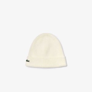 Lacoste Turned Edge Nervürlü Yün Beanie Beyaz | NE3640951
